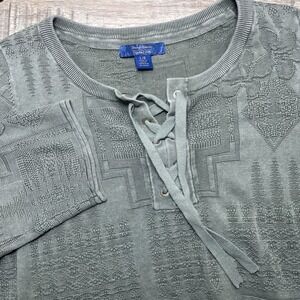 Tommy Bahama Pendleton Lace Up Jacquard Textured‎ Knit Top Women's Large Olive